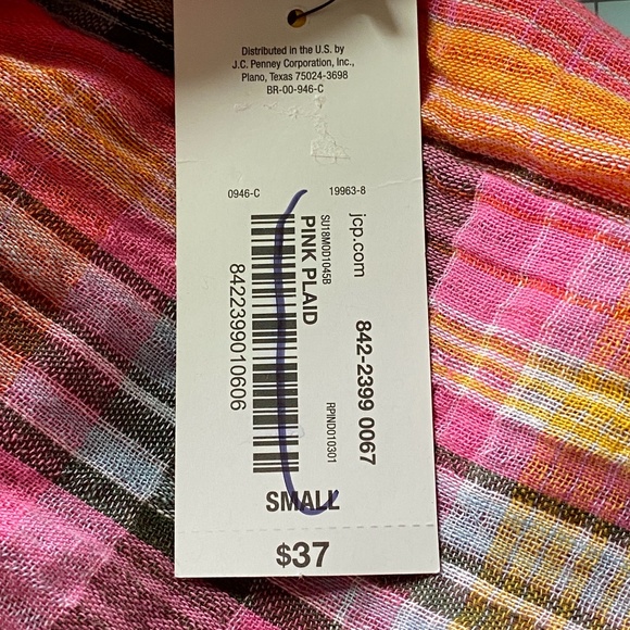 Off the Shoulder A.N.A. Women's Size SMALL Plaid Gauzy Top 3/4 Sleeves NWT - Picture 8 of 8